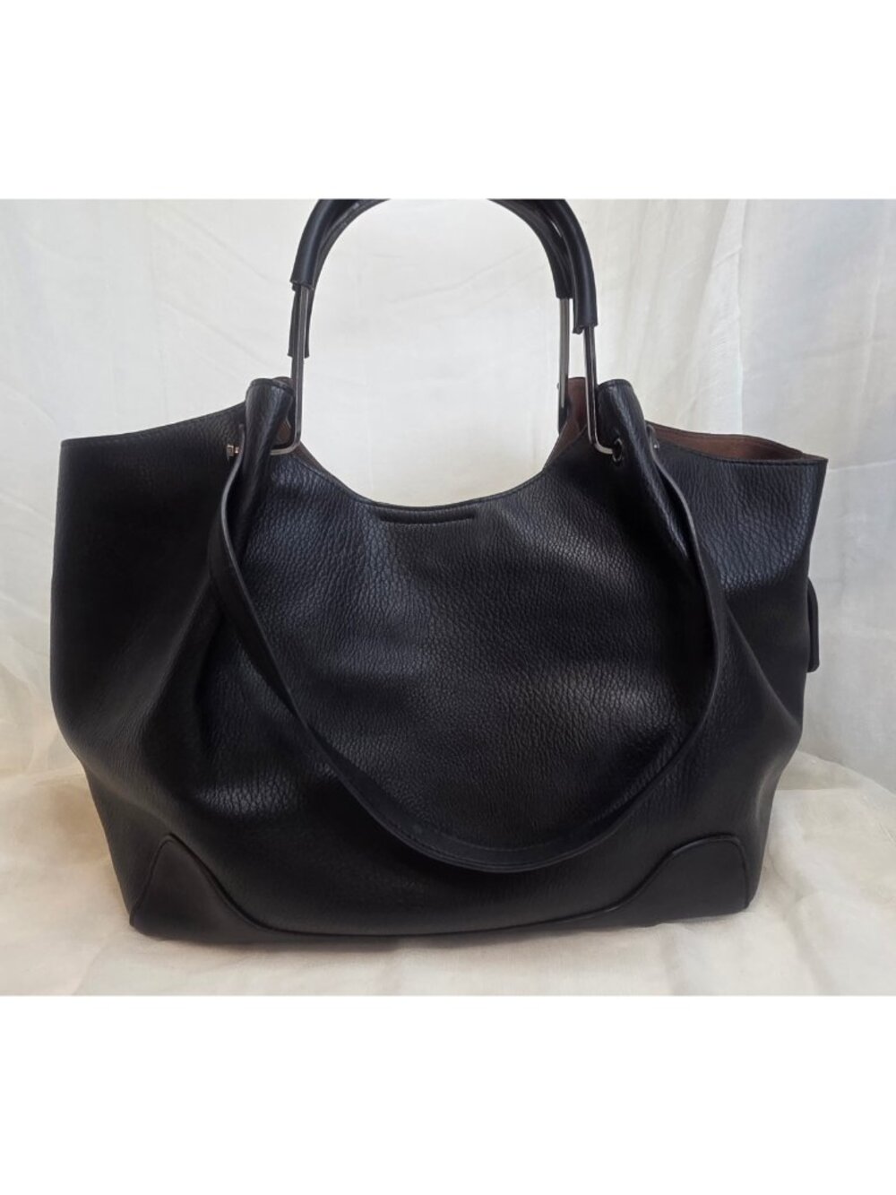SR Squared by Sondra Roberts Black Vegan Leather Tote Shoulder Bag Purse - Picture 6 of 14
